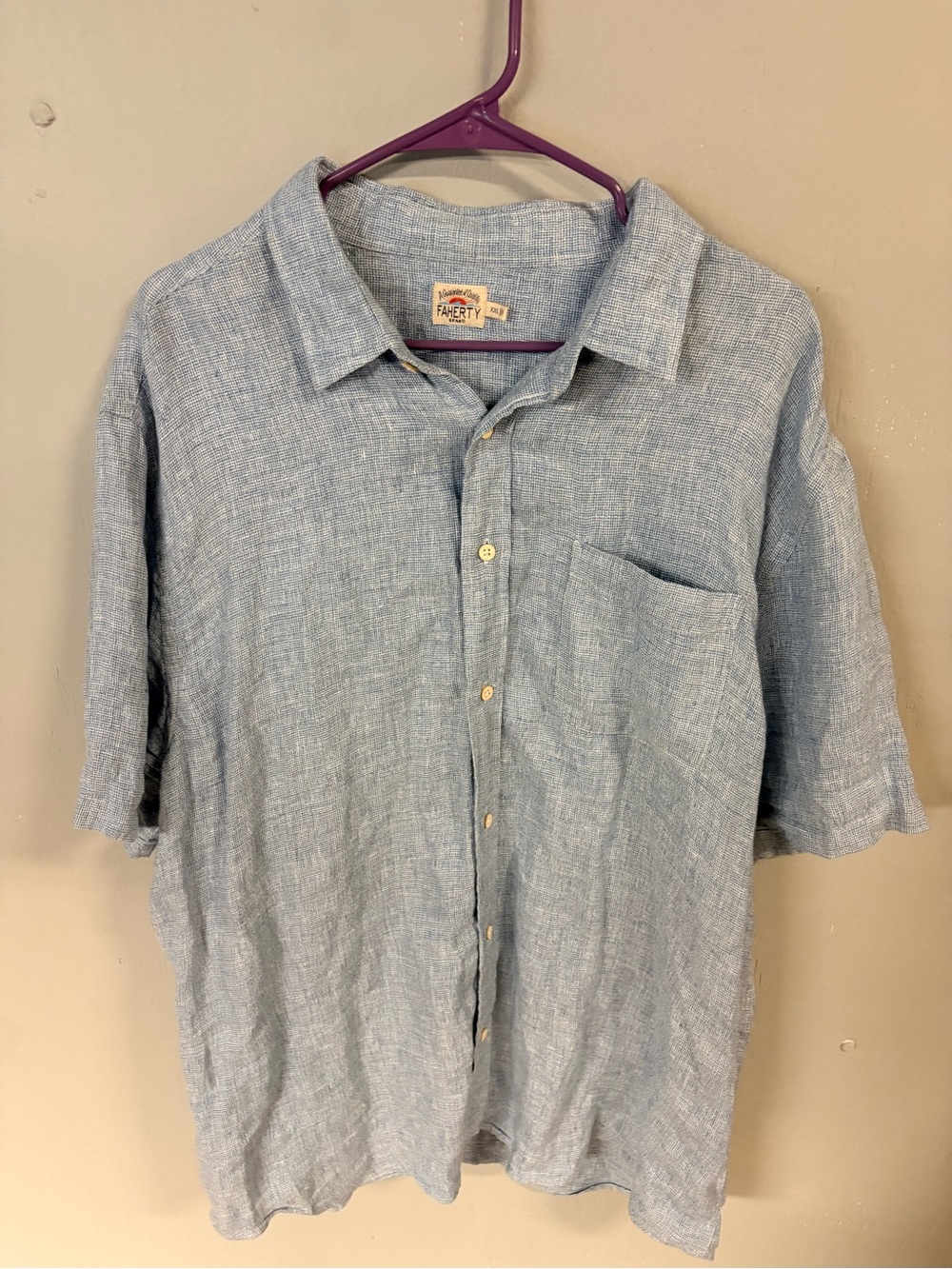 Fatherly brand Light Blue 100% Linen Short-Sleeve Mens Shirt